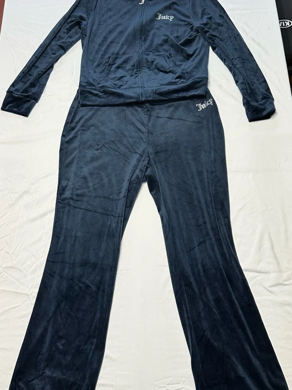 Juicy Couture Dark Navy Velour Rhinestone Tracksuit Set Matching Large L